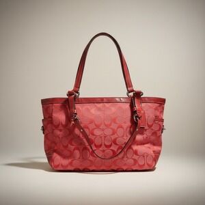 Coach East West Gallery Tote Red Signature Jacquard Shoulder Bag 14281 Y2K